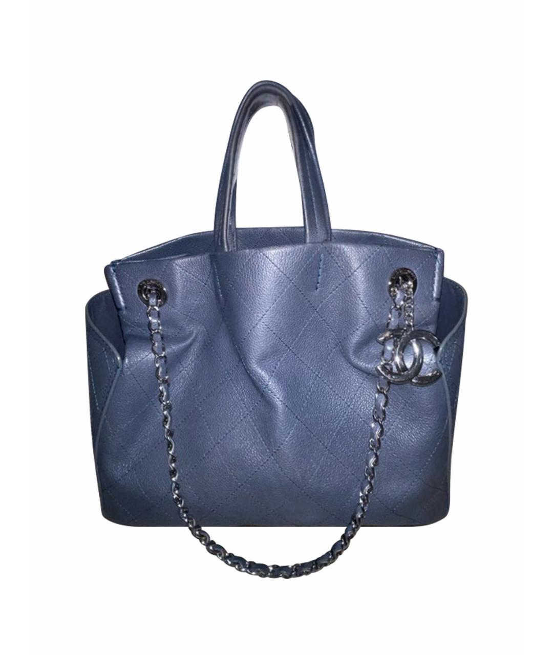 CHANEL Темно-синяя кожаная сумка с короткими ручками, фото 1