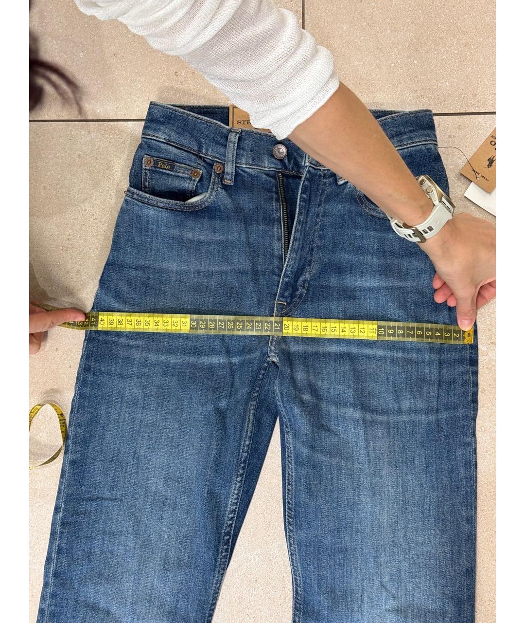 POLO RALPH LAUREN Синие хлопко-эластановые прямые джинсы, фото 3