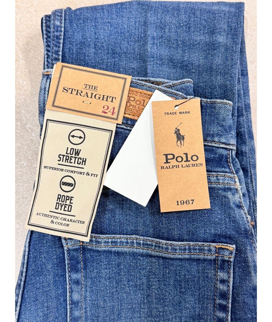 POLO RALPH LAUREN Синие хлопко-эластановые прямые джинсы, фото 7