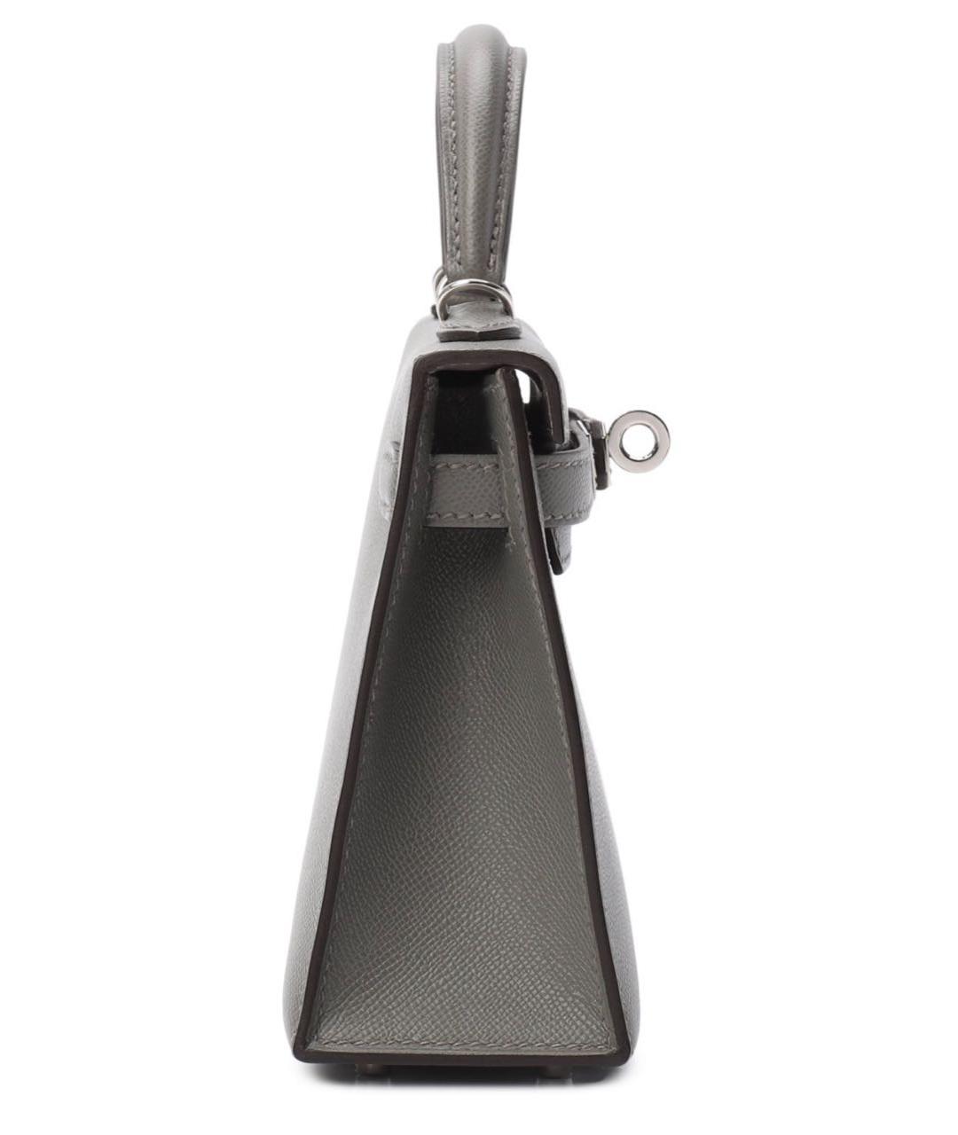 HERMES Серая кожаная сумка с короткими ручками, фото 5