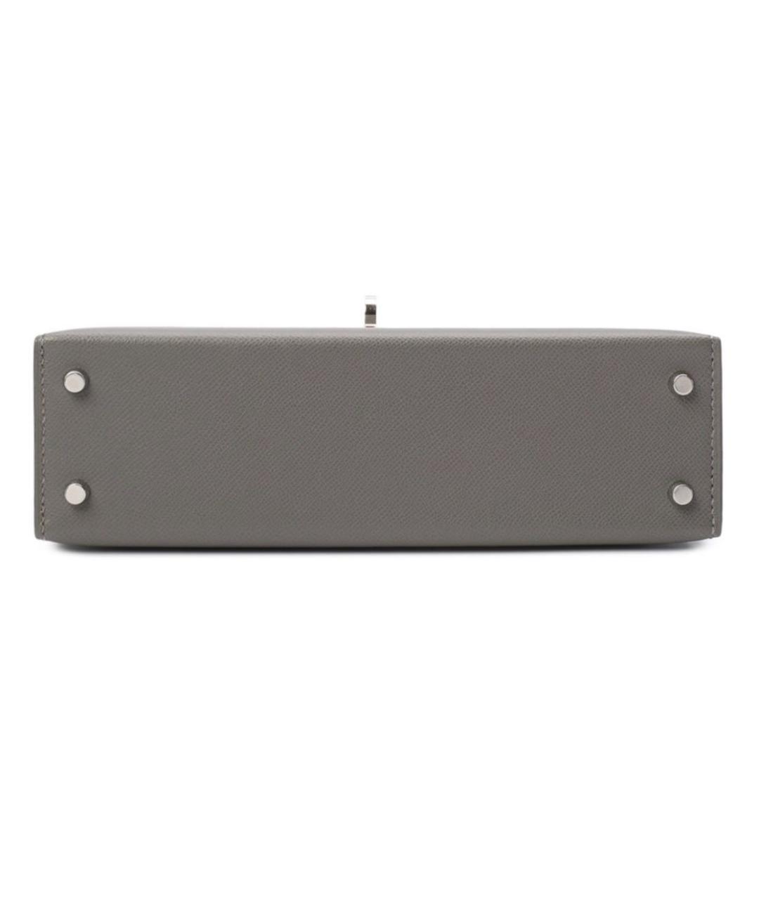 HERMES Серая кожаная сумка с короткими ручками, фото 7