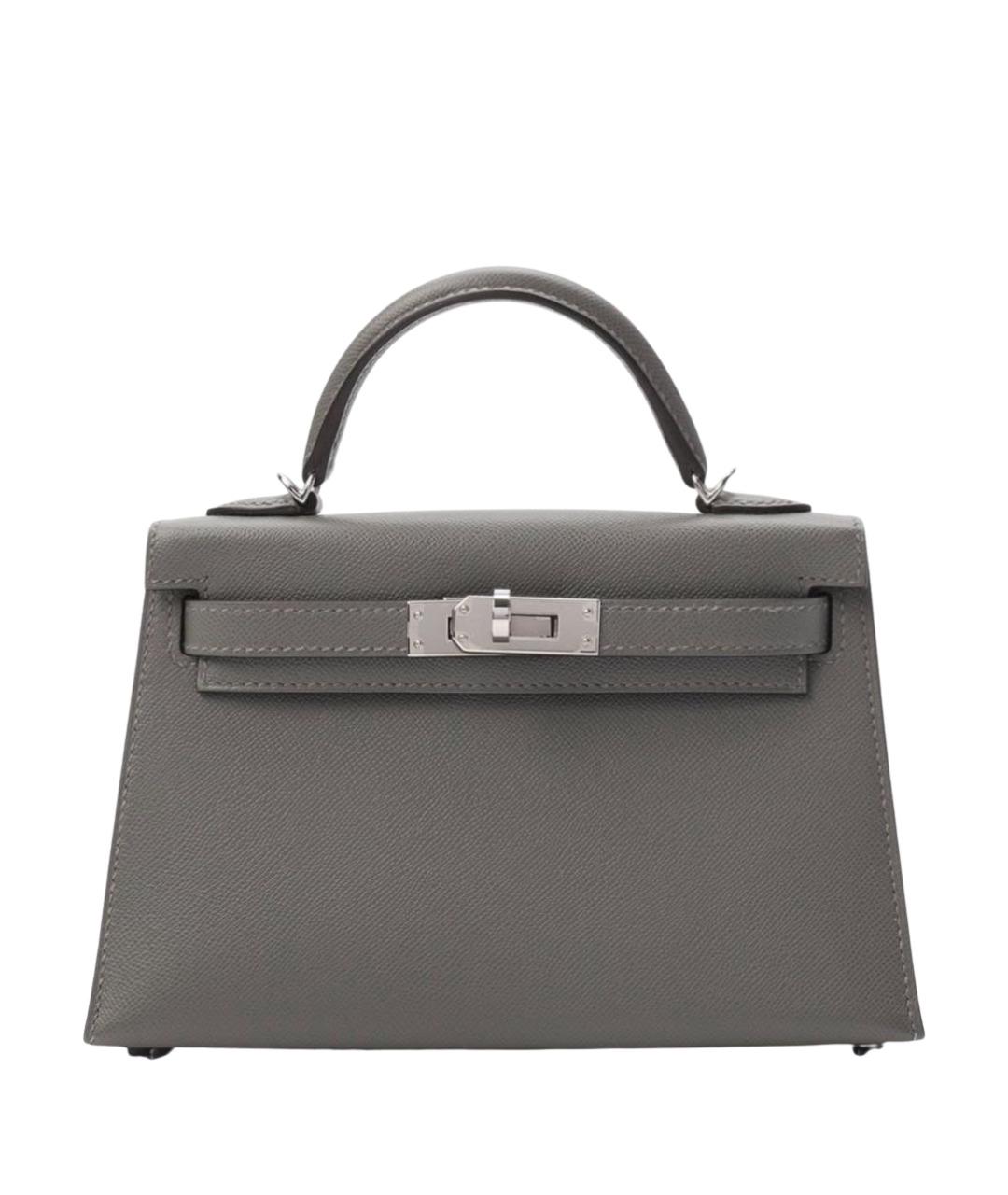 HERMES Серая кожаная сумка с короткими ручками, фото 1