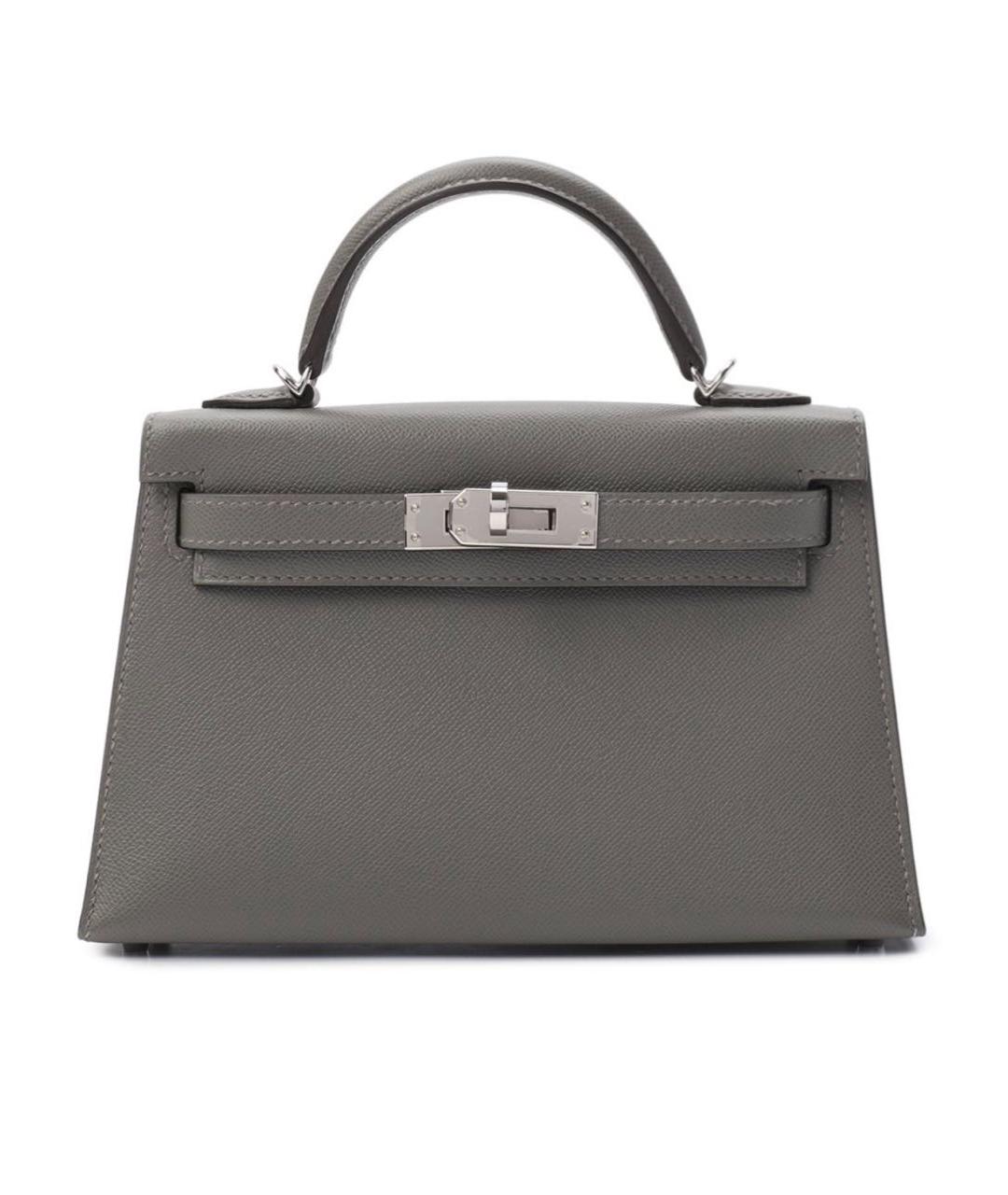 HERMES Серая кожаная сумка с короткими ручками, фото 8
