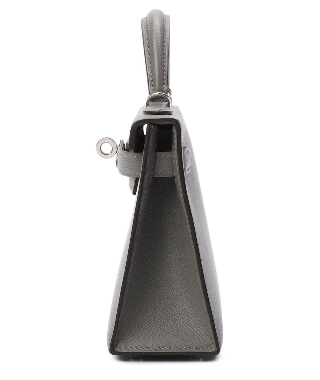HERMES Серая кожаная сумка с короткими ручками, фото 6