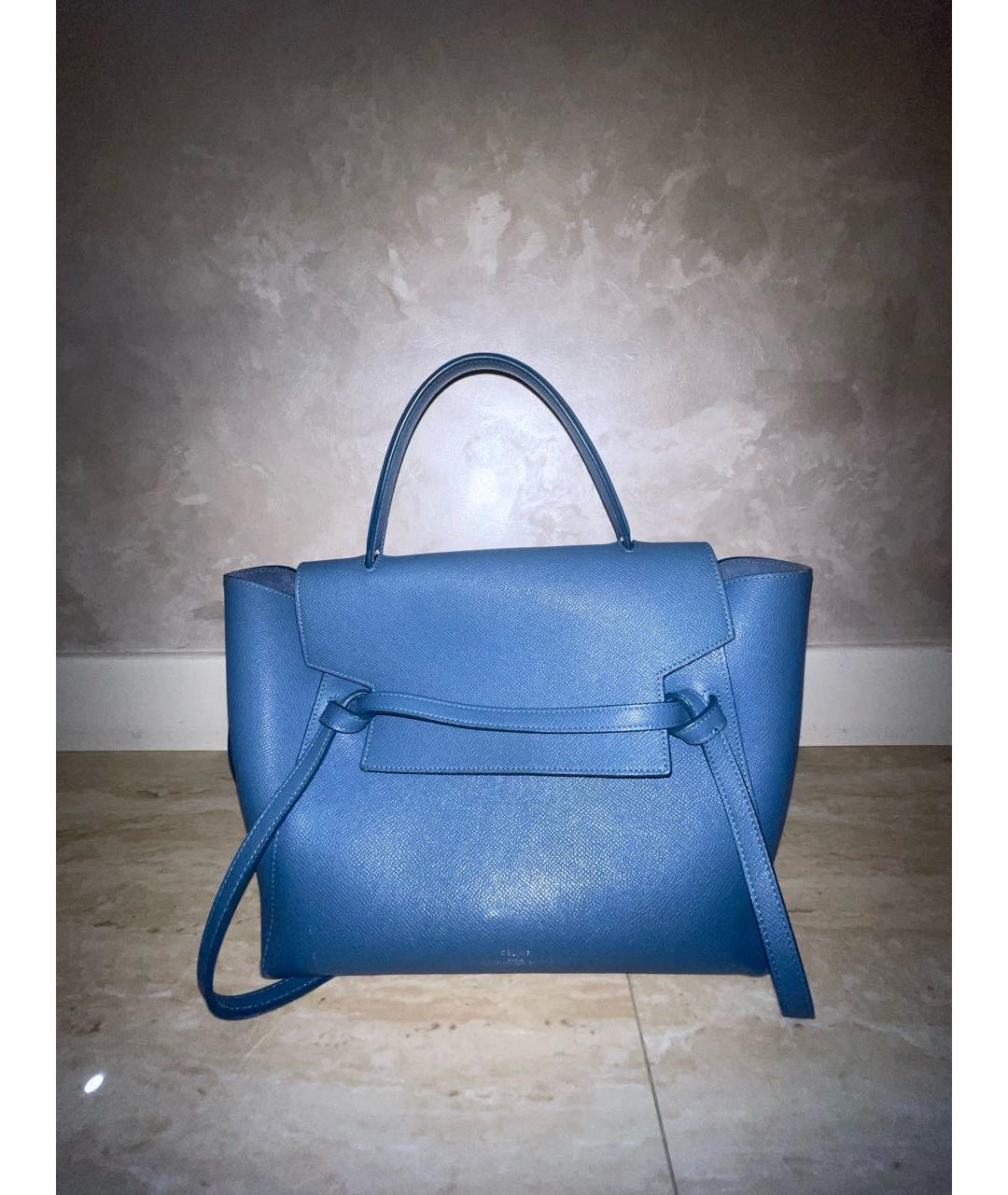 CELINE Синяя кожаная сумка с короткими ручками, фото 4