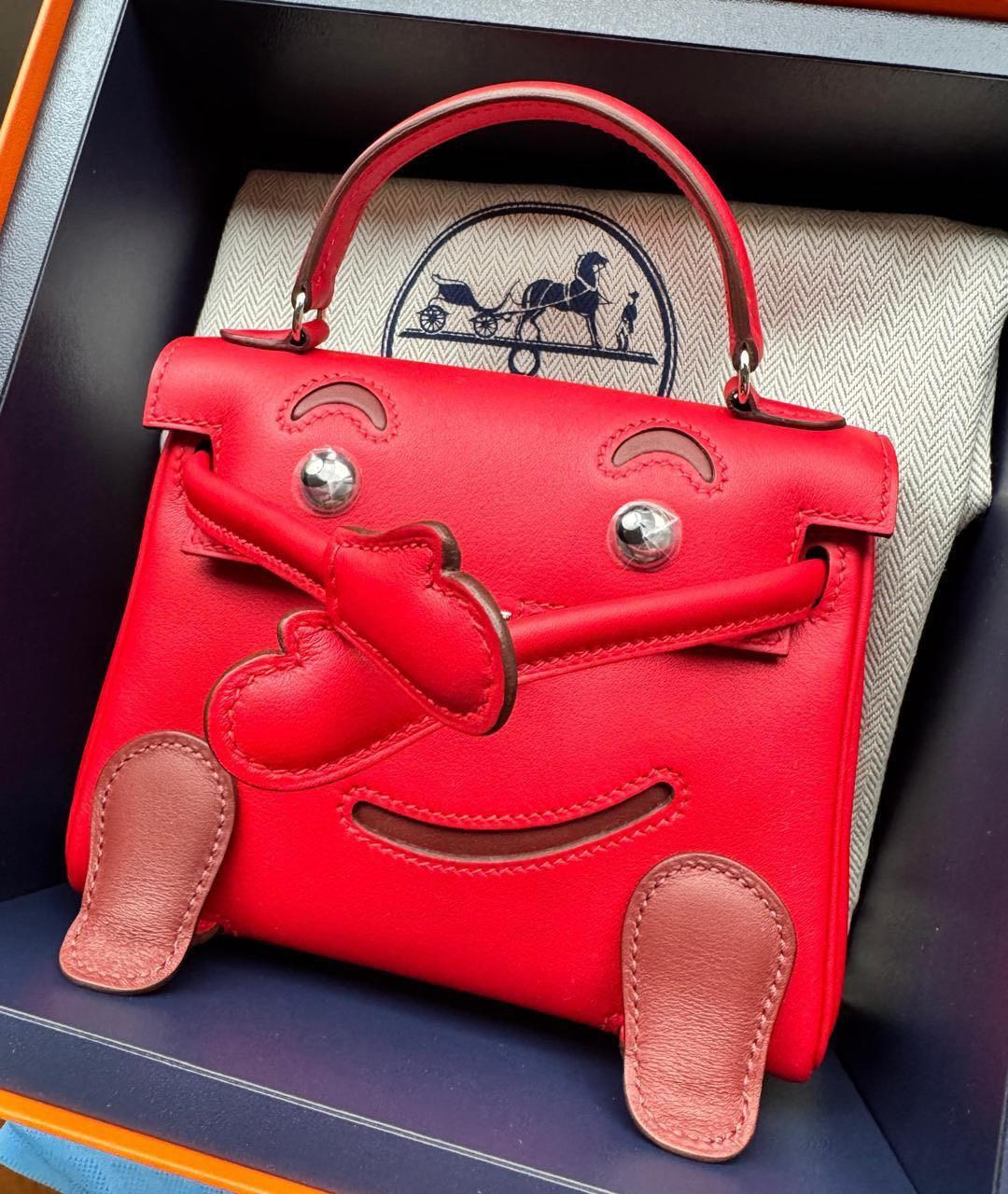 HERMES Красная кожаная сумка с короткими ручками, фото 3
