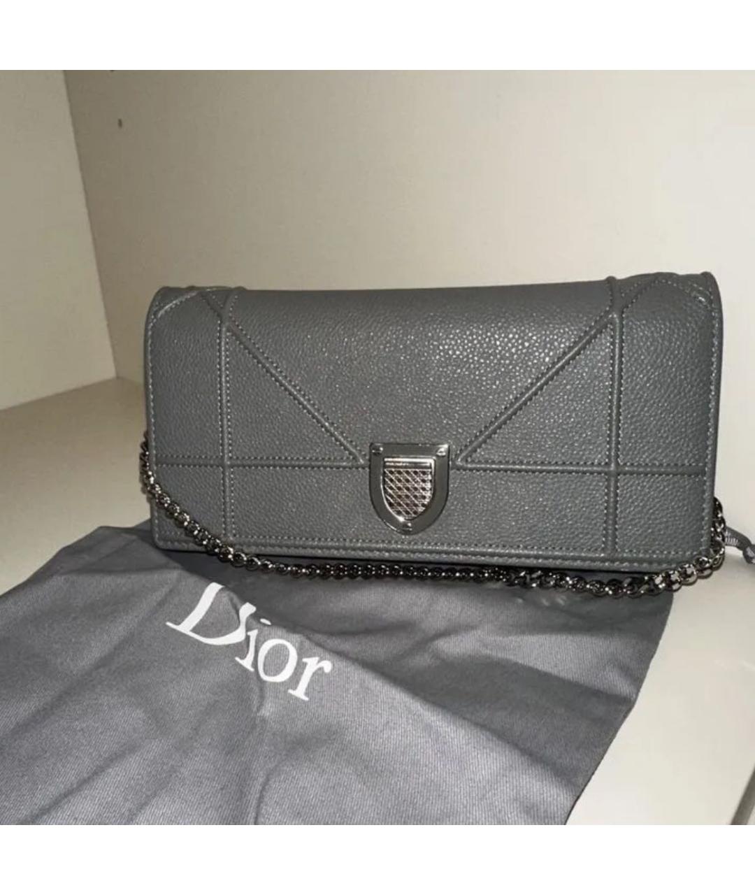 CHRISTIAN DIOR Серая кожаная сумка через плечо, фото 7
