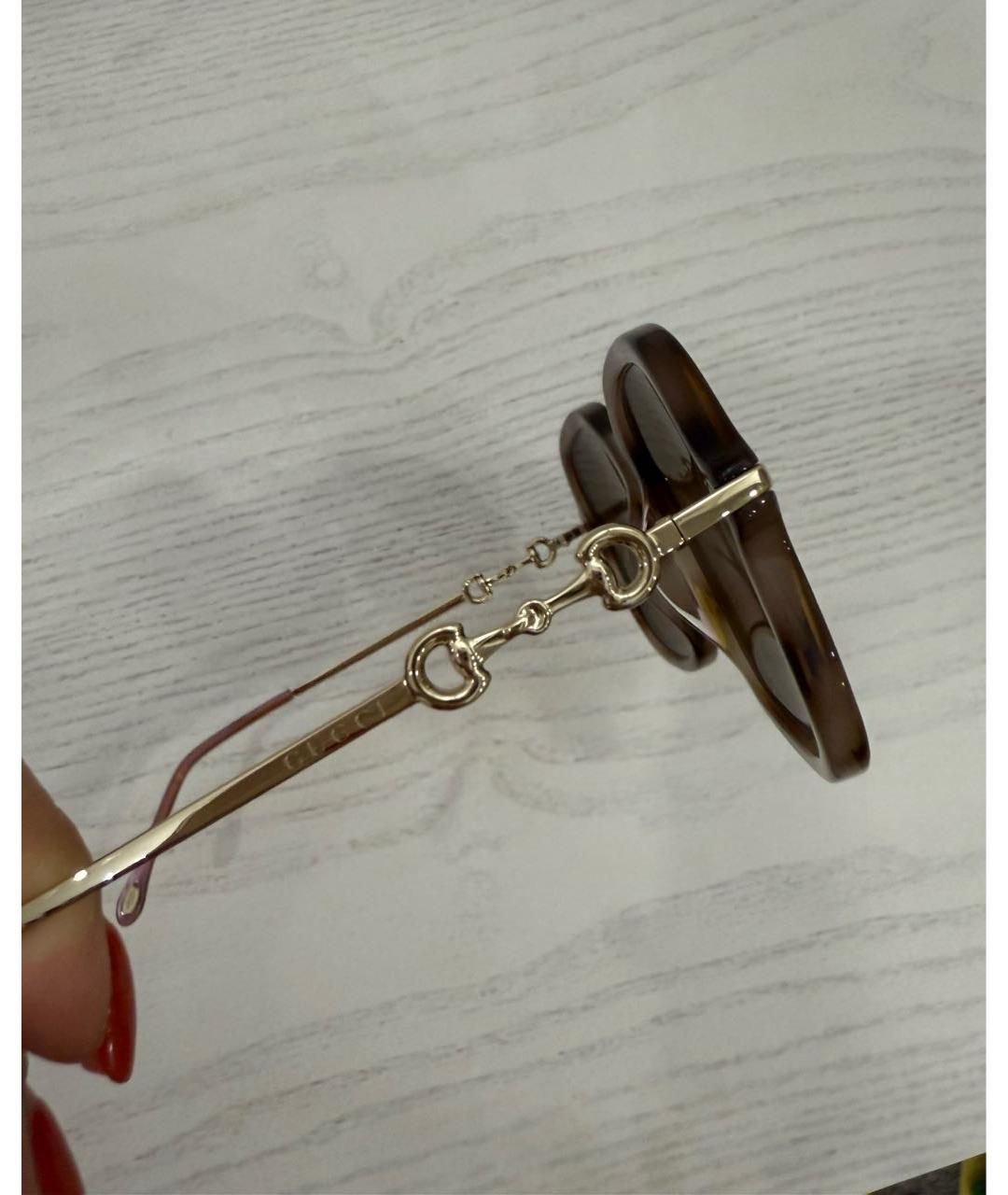 GUCCI Коричневые металлические солнцезащитные очки, фото 3