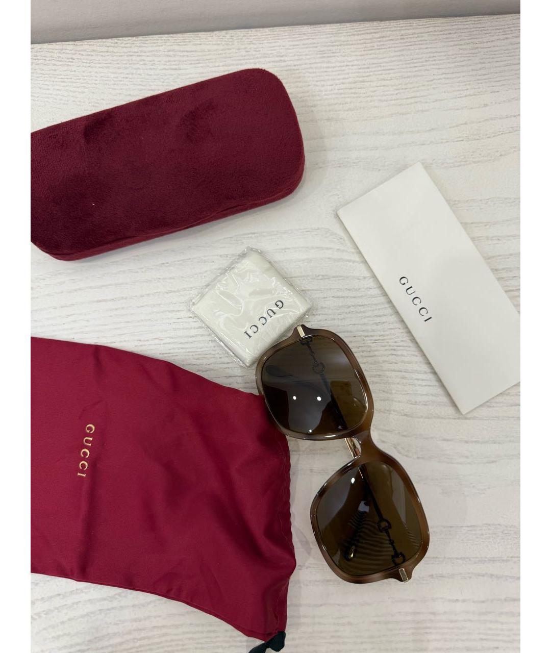 GUCCI Коричневые металлические солнцезащитные очки, фото 4