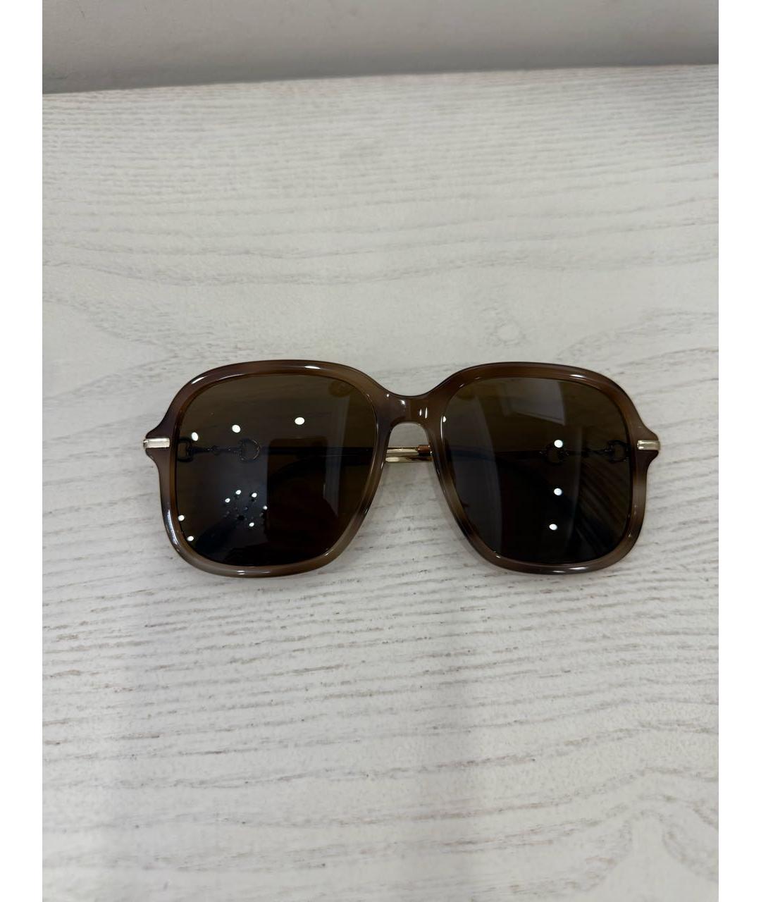 GUCCI Коричневые металлические солнцезащитные очки, фото 5