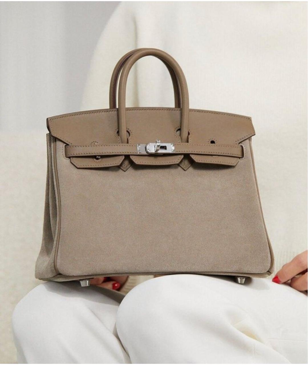 HERMES Серая замшевая сумка с короткими ручками, фото 5