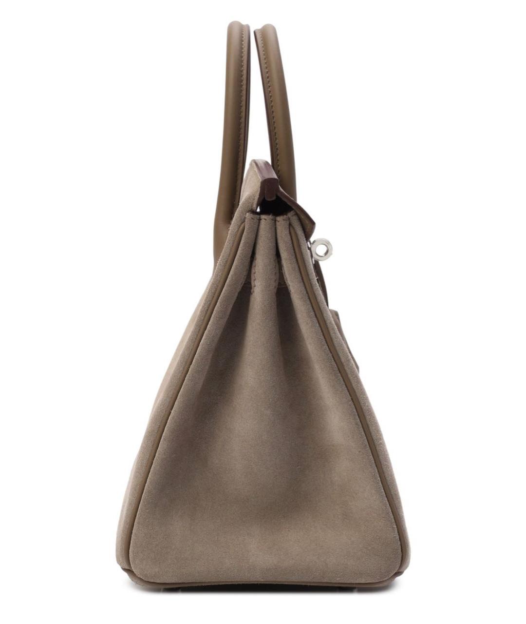 HERMES Серая замшевая сумка с короткими ручками, фото 6