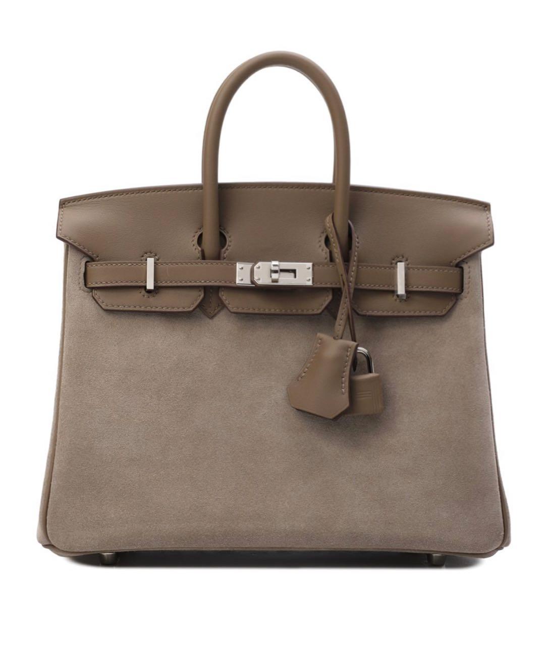 HERMES Серая замшевая сумка с короткими ручками, фото 9