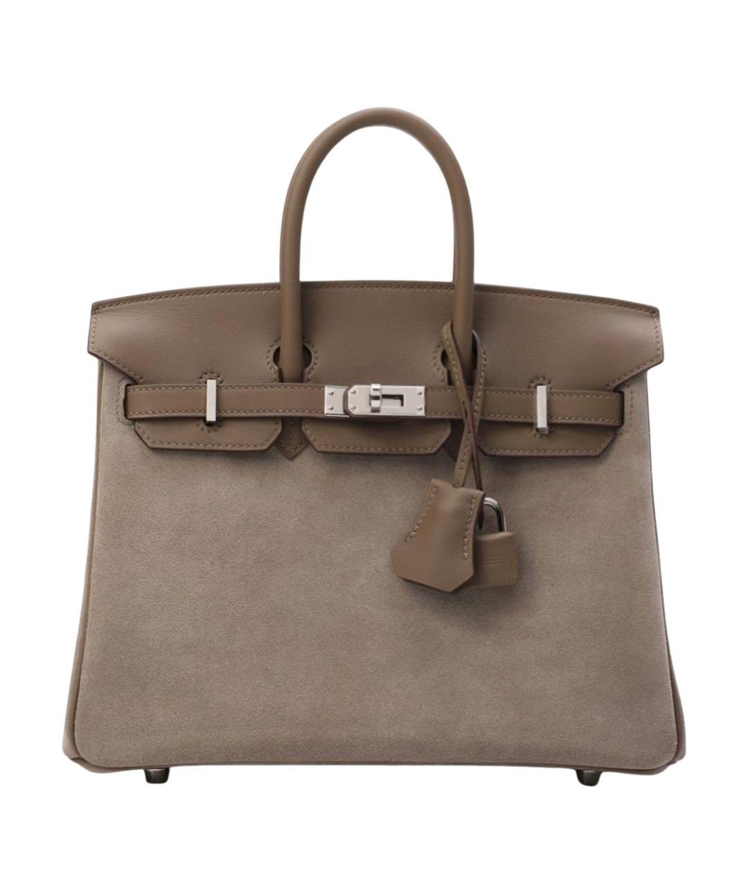 HERMES Серая замшевая сумка с короткими ручками, фото 1