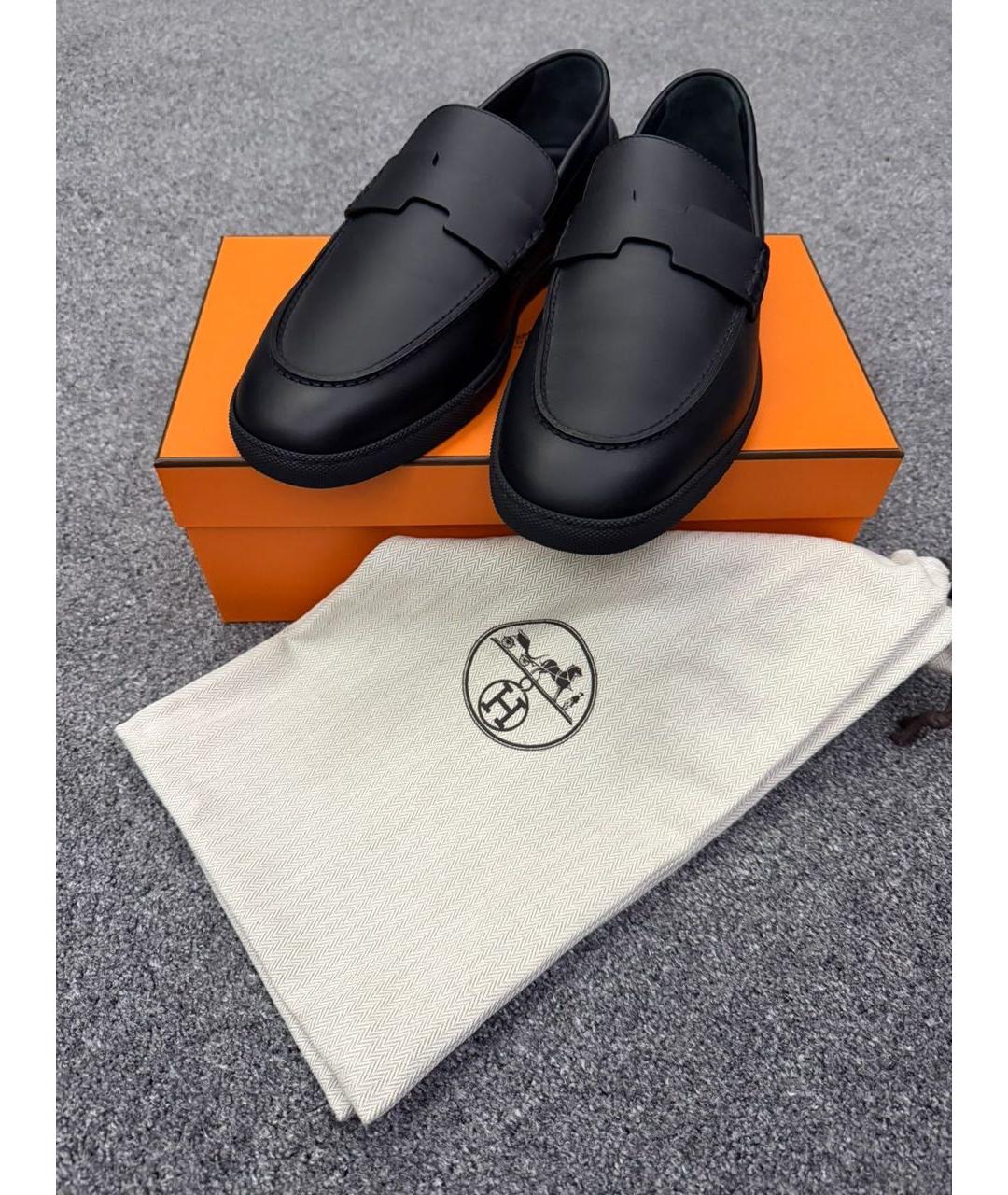 HERMES Черные кожаные лоферы, фото 2