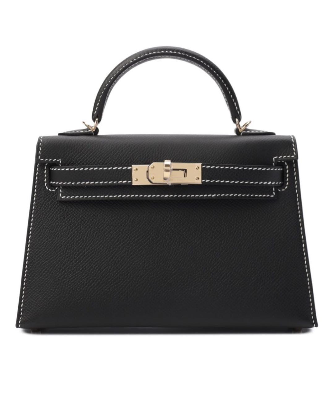 HERMES Черная кожаная сумка с короткими ручками, фото 8