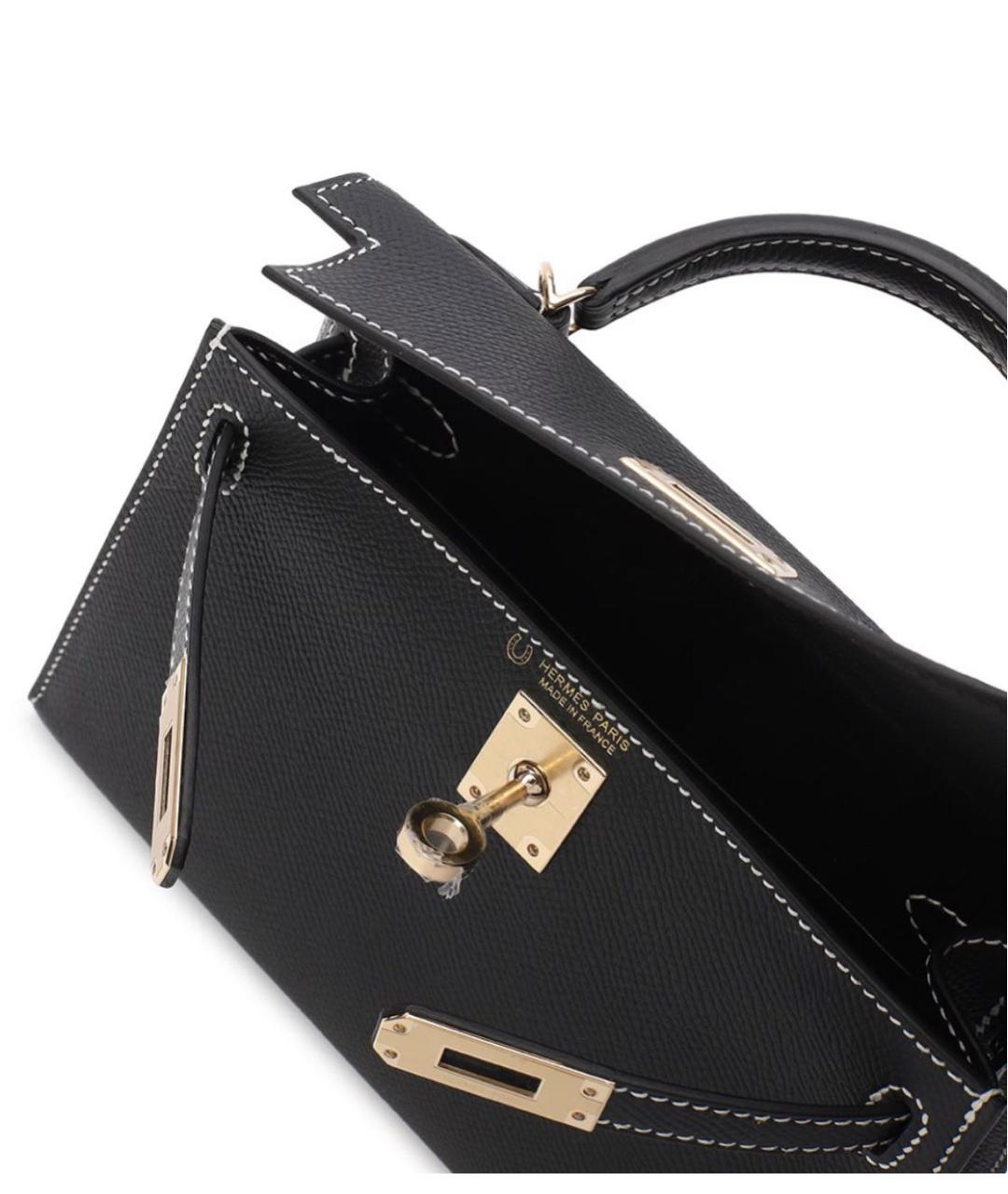 HERMES Черная кожаная сумка с короткими ручками, фото 4