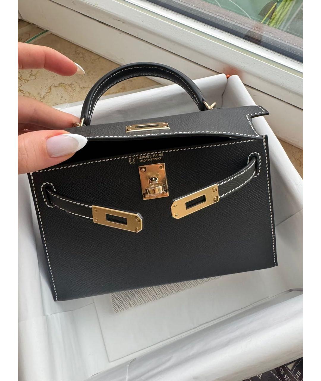 HERMES Черная кожаная сумка с короткими ручками, фото 2
