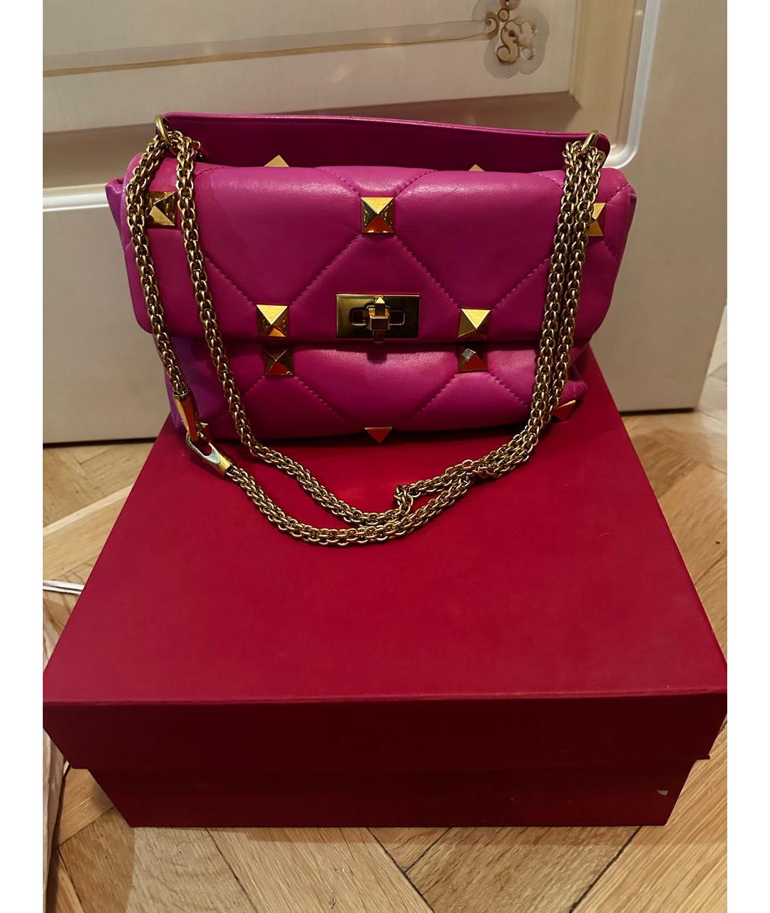 VALENTINO Розовая кожаная сумка через плечо, фото 2