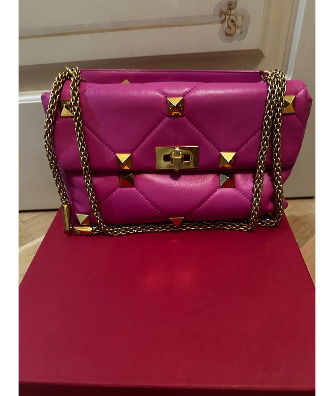 VALENTINO Розовая кожаная сумка через плечо, фото 3