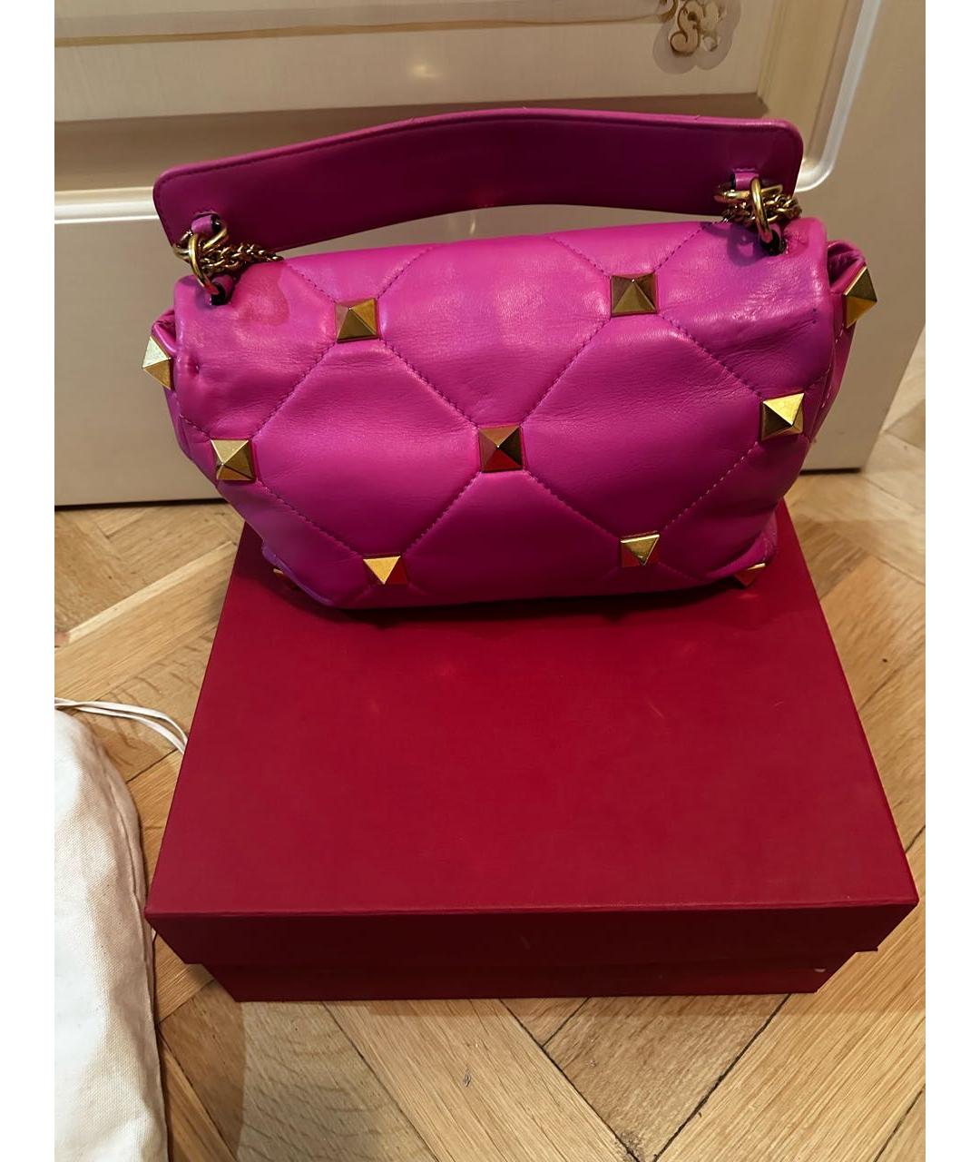 VALENTINO Розовая кожаная сумка через плечо, фото 4