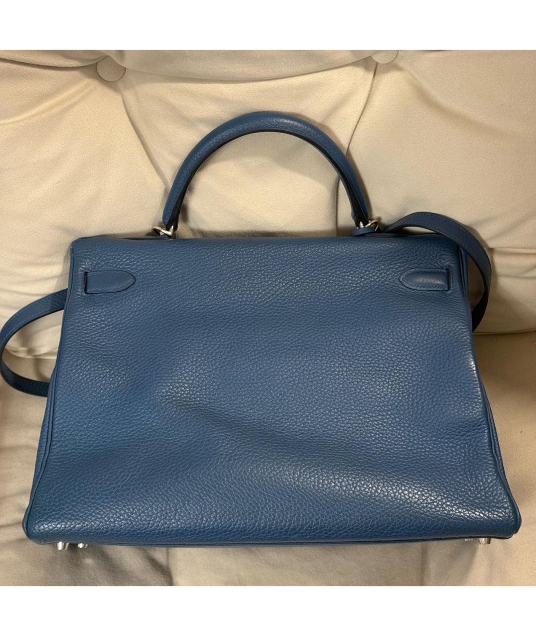 HERMES Темно-синяя кожаная сумка с короткими ручками, фото 3