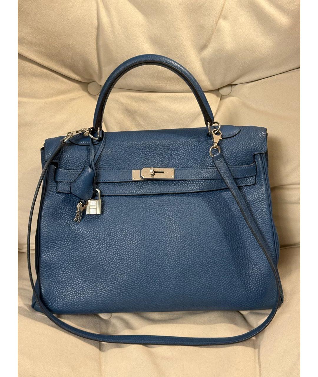 HERMES Темно-синяя кожаная сумка с короткими ручками, фото 9