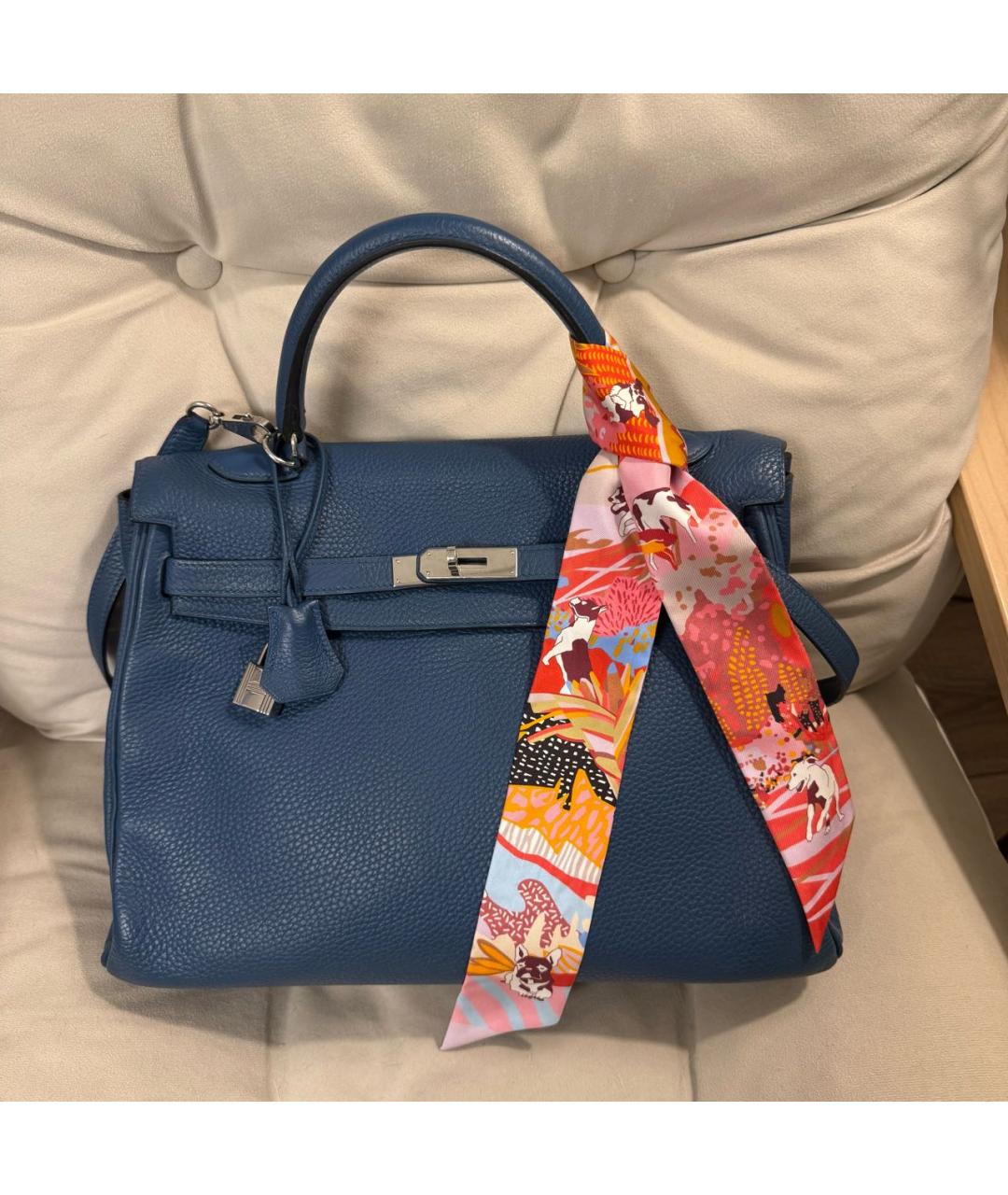 HERMES Темно-синяя кожаная сумка с короткими ручками, фото 2