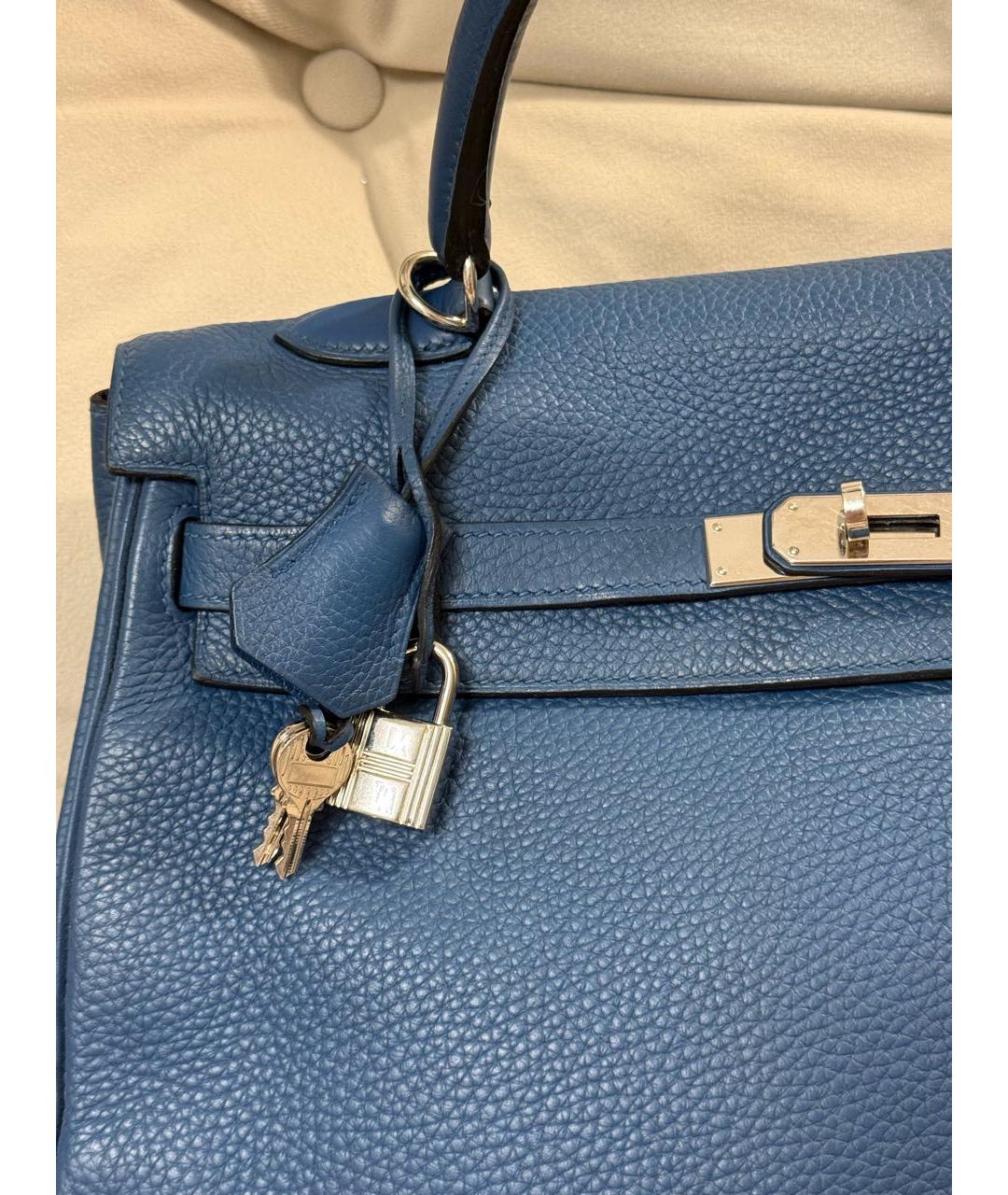 HERMES Темно-синяя кожаная сумка с короткими ручками, фото 6