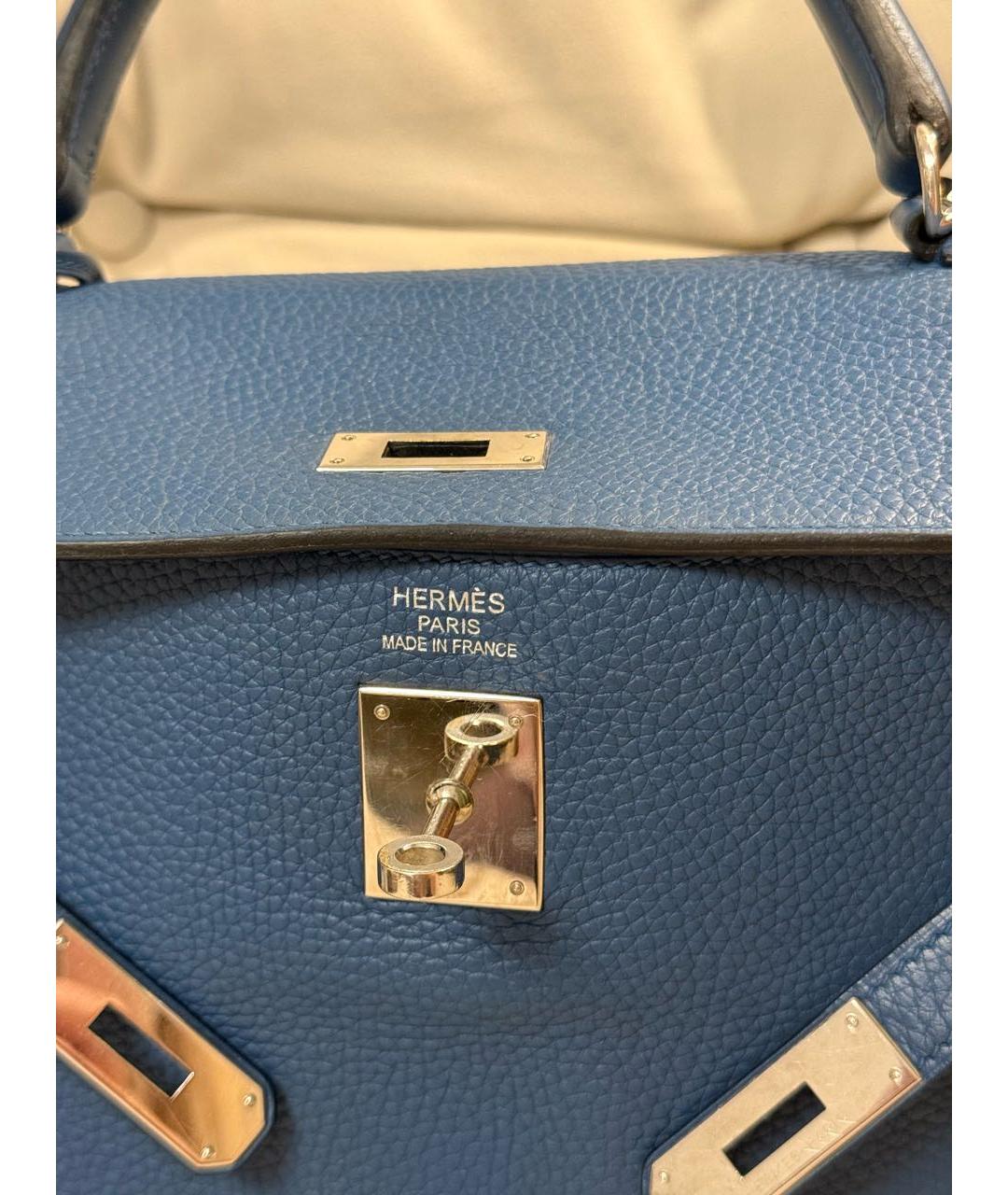 HERMES Темно-синяя кожаная сумка с короткими ручками, фото 5