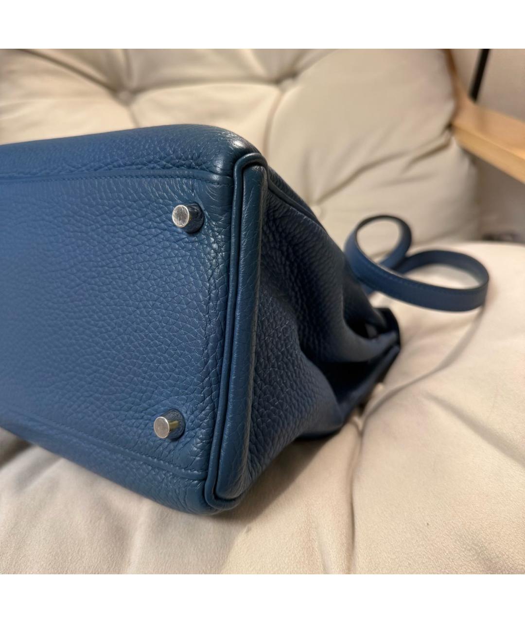 HERMES Темно-синяя кожаная сумка с короткими ручками, фото 8
