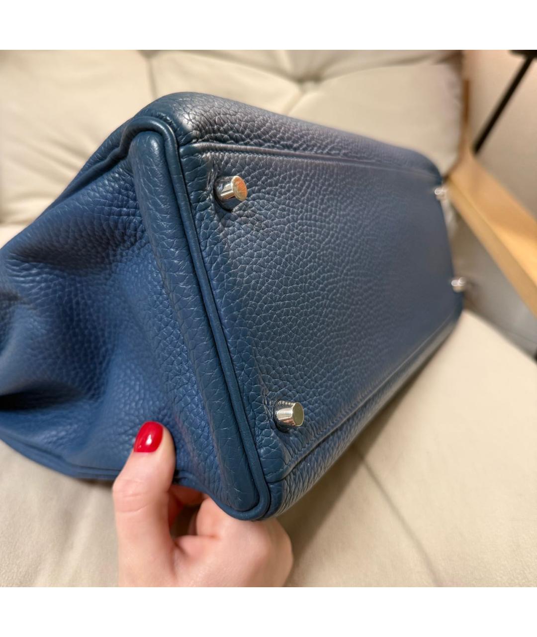 HERMES Темно-синяя кожаная сумка с короткими ручками, фото 7