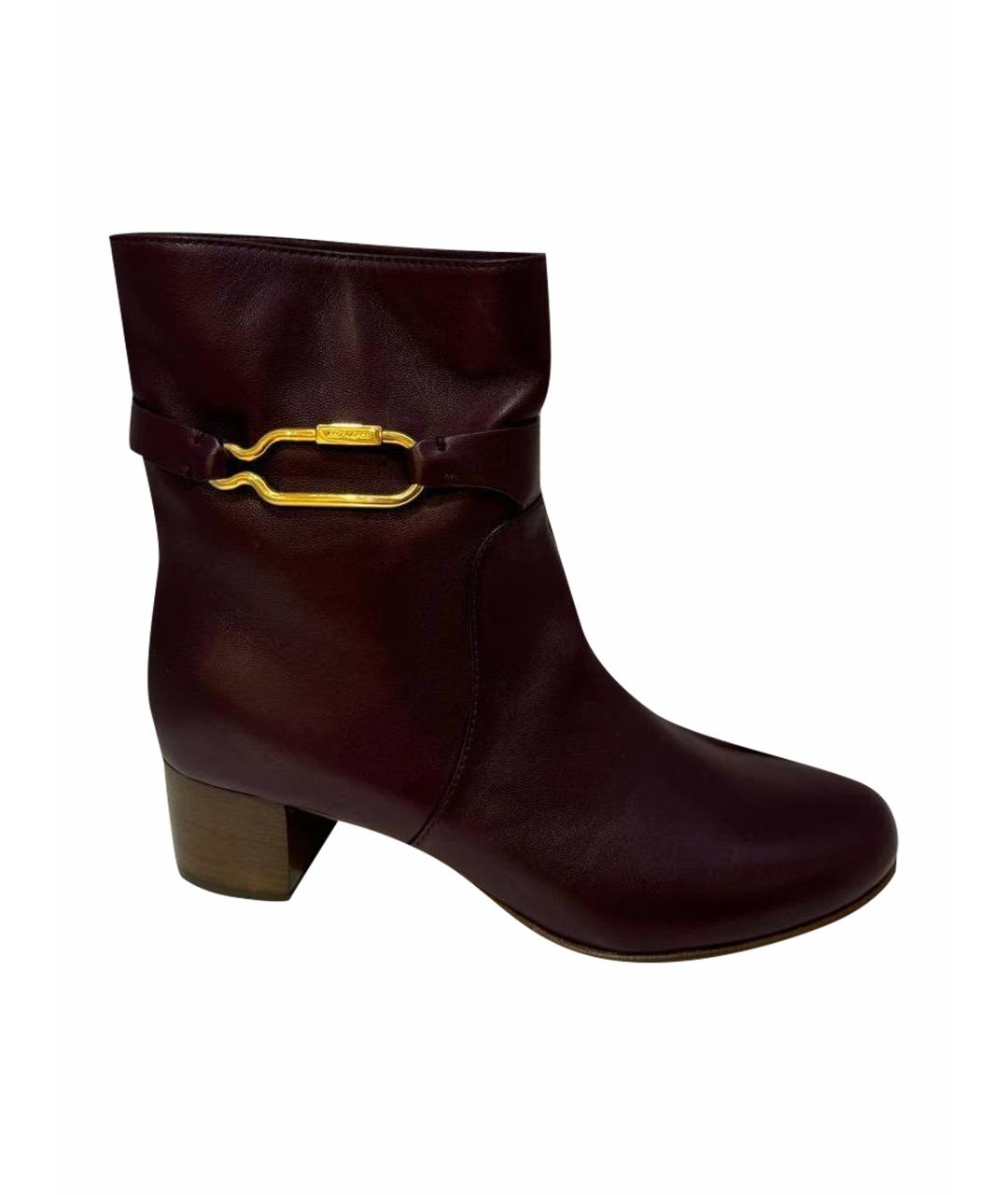 SERGIO ROSSI Бордовые кожаные ботинки, фото 1