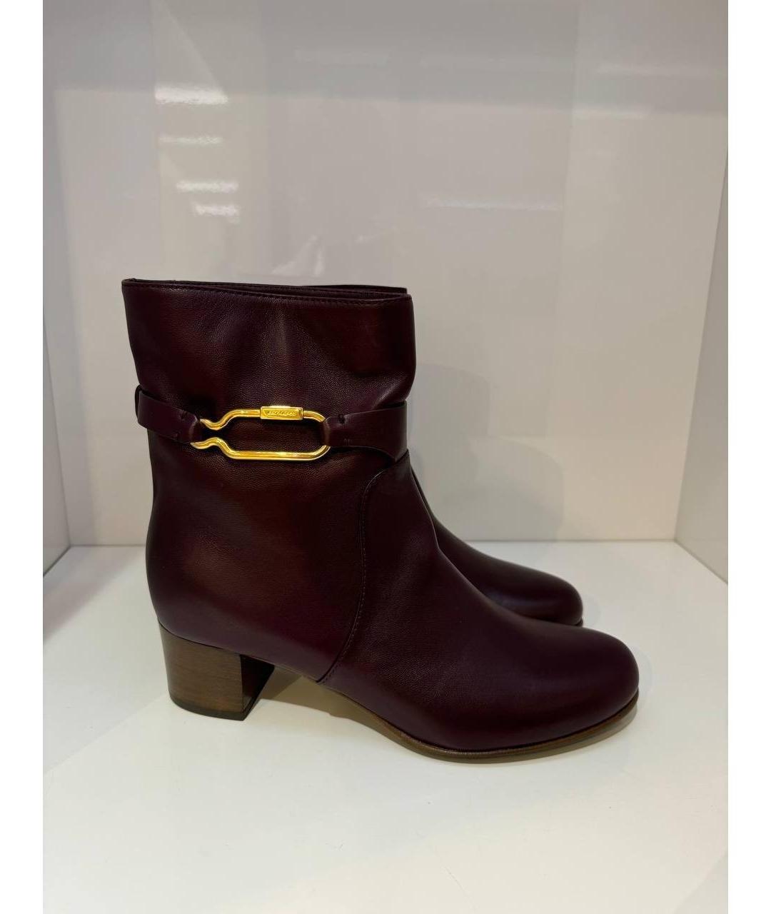 SERGIO ROSSI Бордовые кожаные ботинки, фото 5