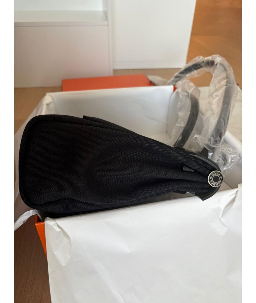 HERMES Черная тканевая сумка с короткими ручками, фото 4