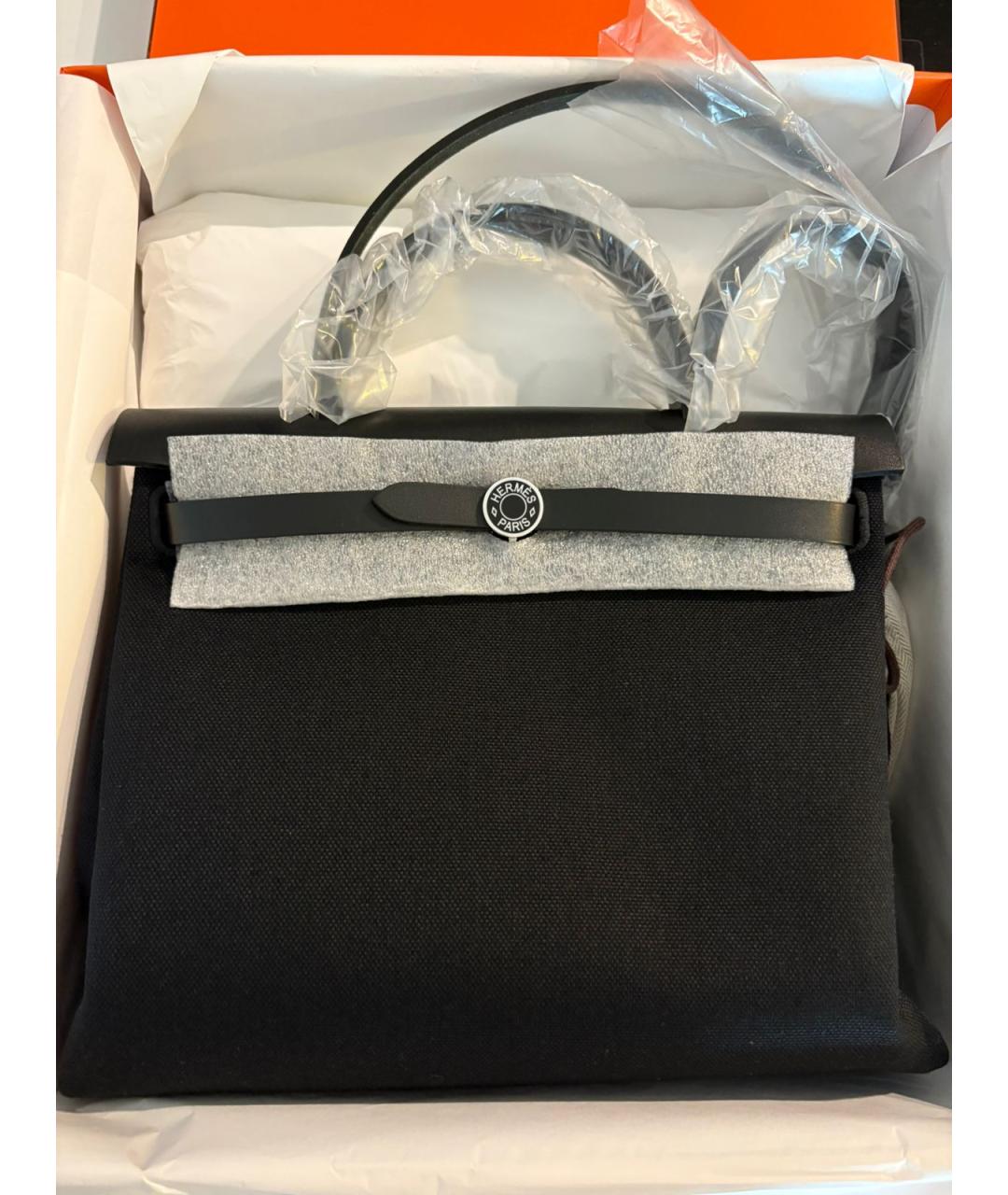 HERMES Черная тканевая сумка с короткими ручками, фото 5