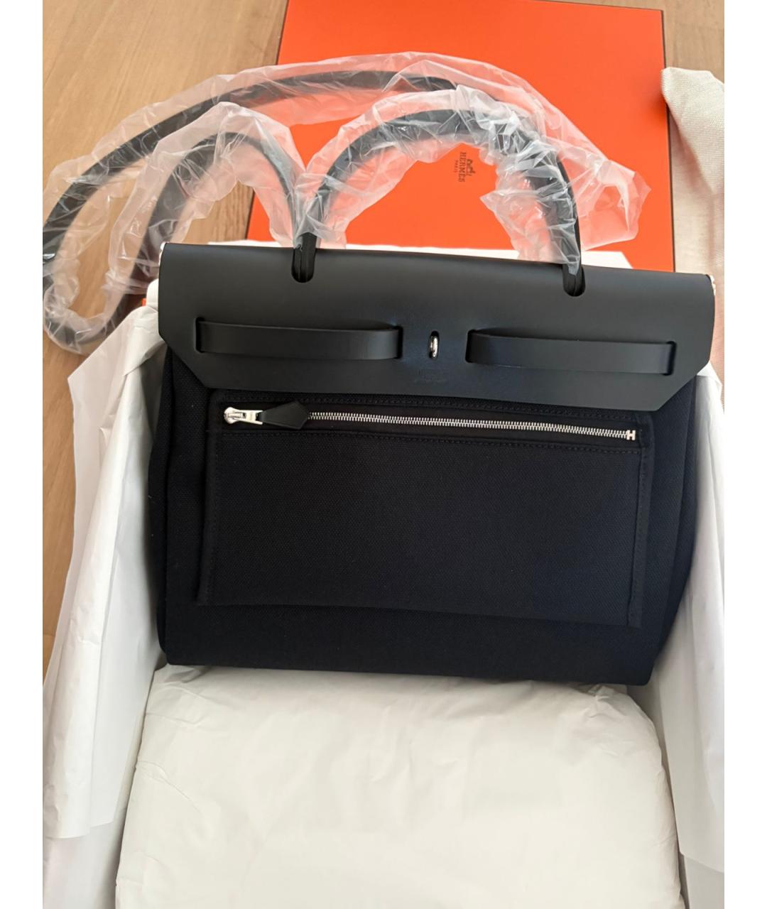 HERMES Черная тканевая сумка с короткими ручками, фото 3