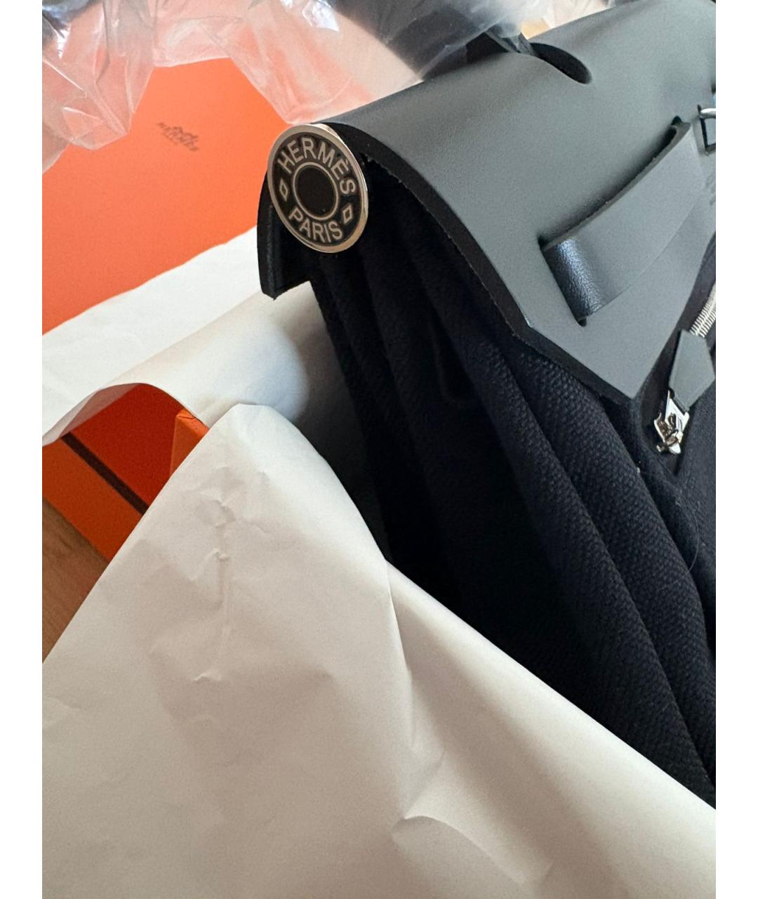 HERMES Черная тканевая сумка с короткими ручками, фото 2