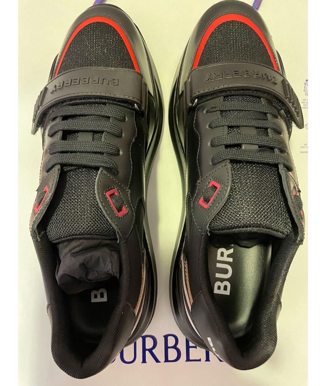 BURBERRY Черные кожаные низкие кроссовки / кеды, фото 3