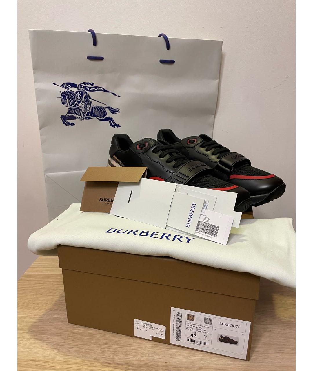 BURBERRY Черные кожаные низкие кроссовки / кеды, фото 5