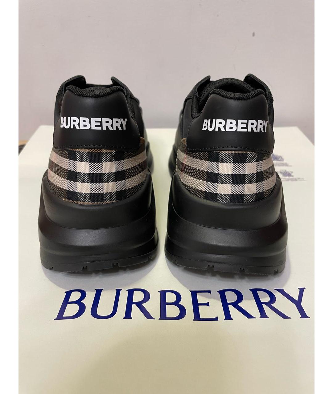 BURBERRY Черные кожаные низкие кроссовки / кеды, фото 4