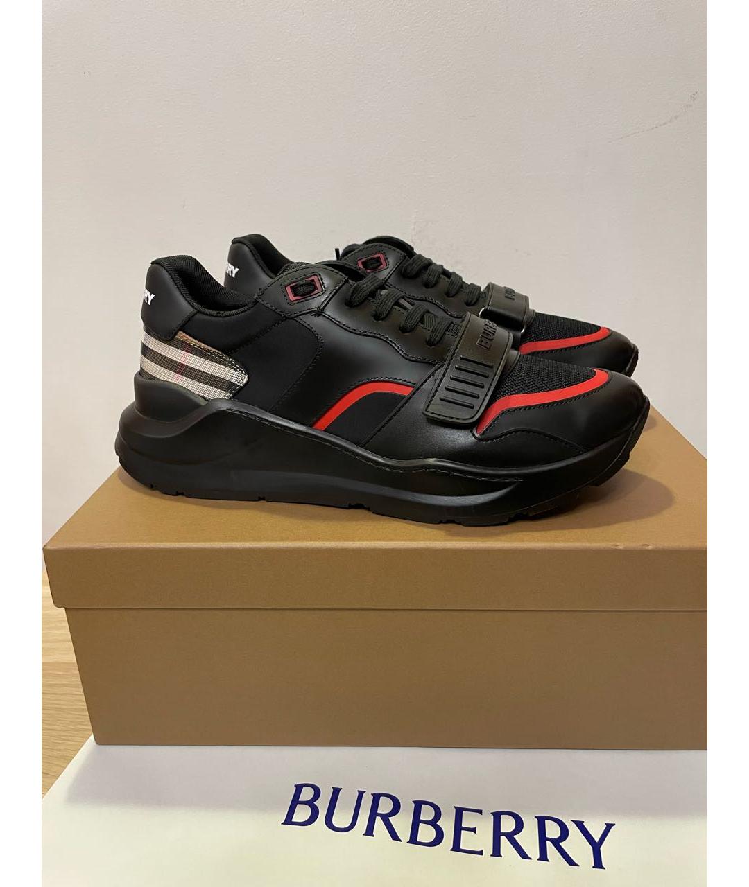 BURBERRY Черные кожаные низкие кроссовки / кеды, фото 7