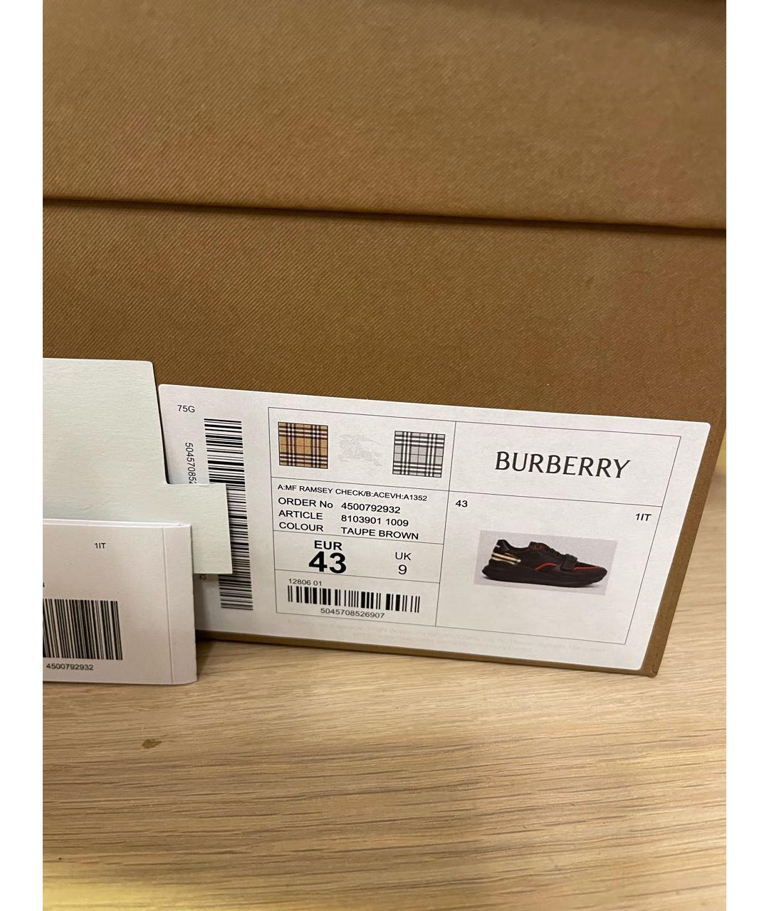 BURBERRY Черные кожаные низкие кроссовки / кеды, фото 6