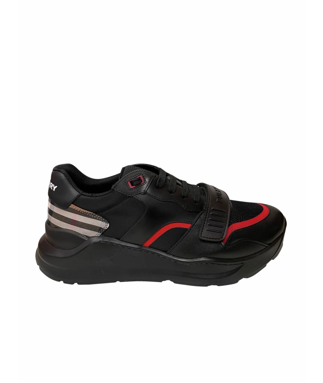 BURBERRY Черные кожаные низкие кроссовки / кеды, фото 1