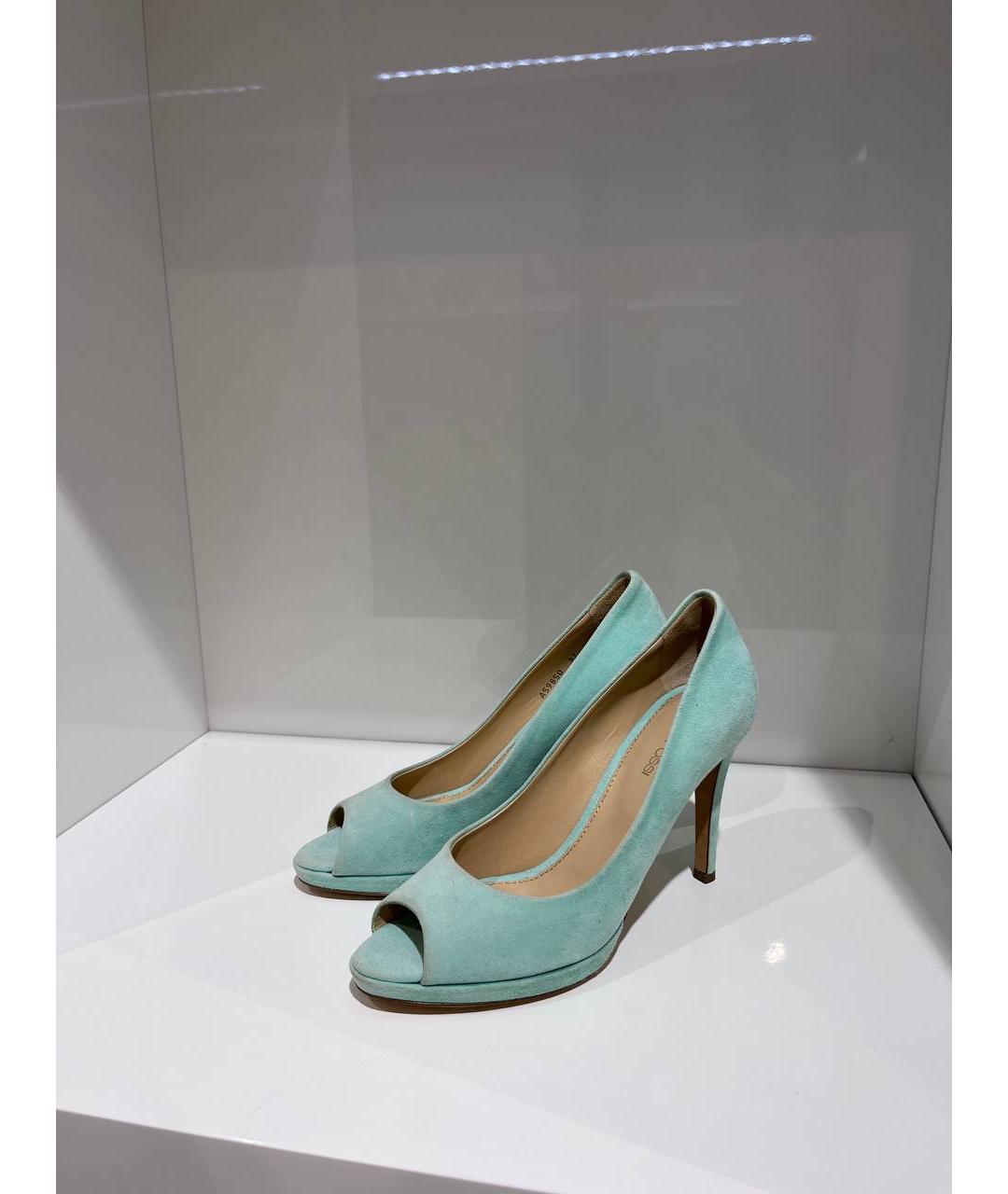 SERGIO ROSSI Бирюзовые замшевые босоножки, фото 4