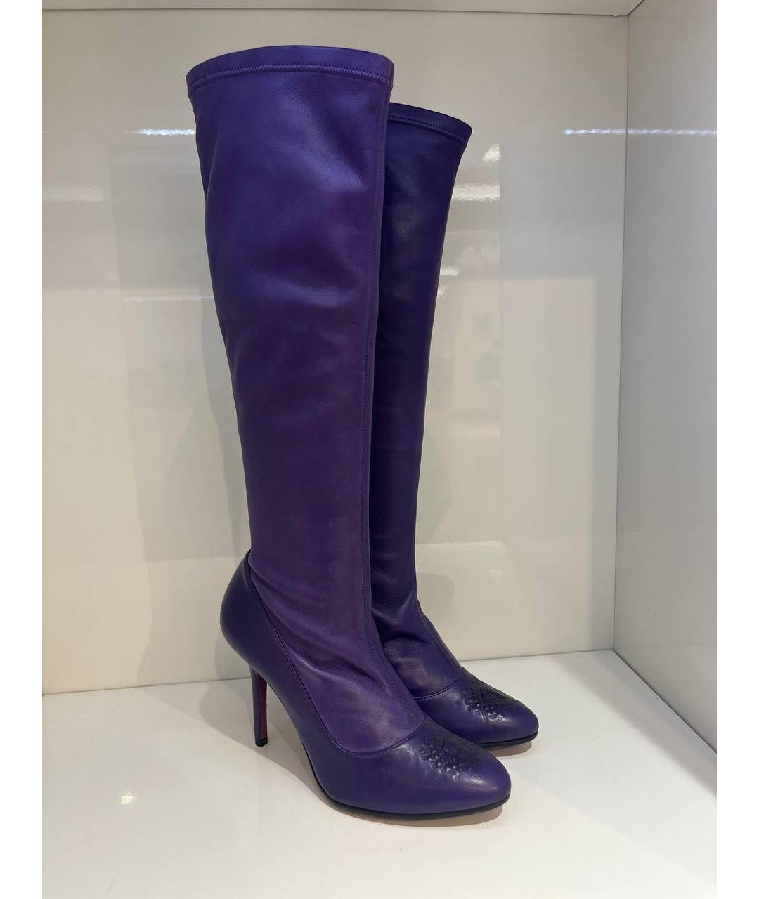 VERSACE Фиолетовые кожаные сапоги, фото 3