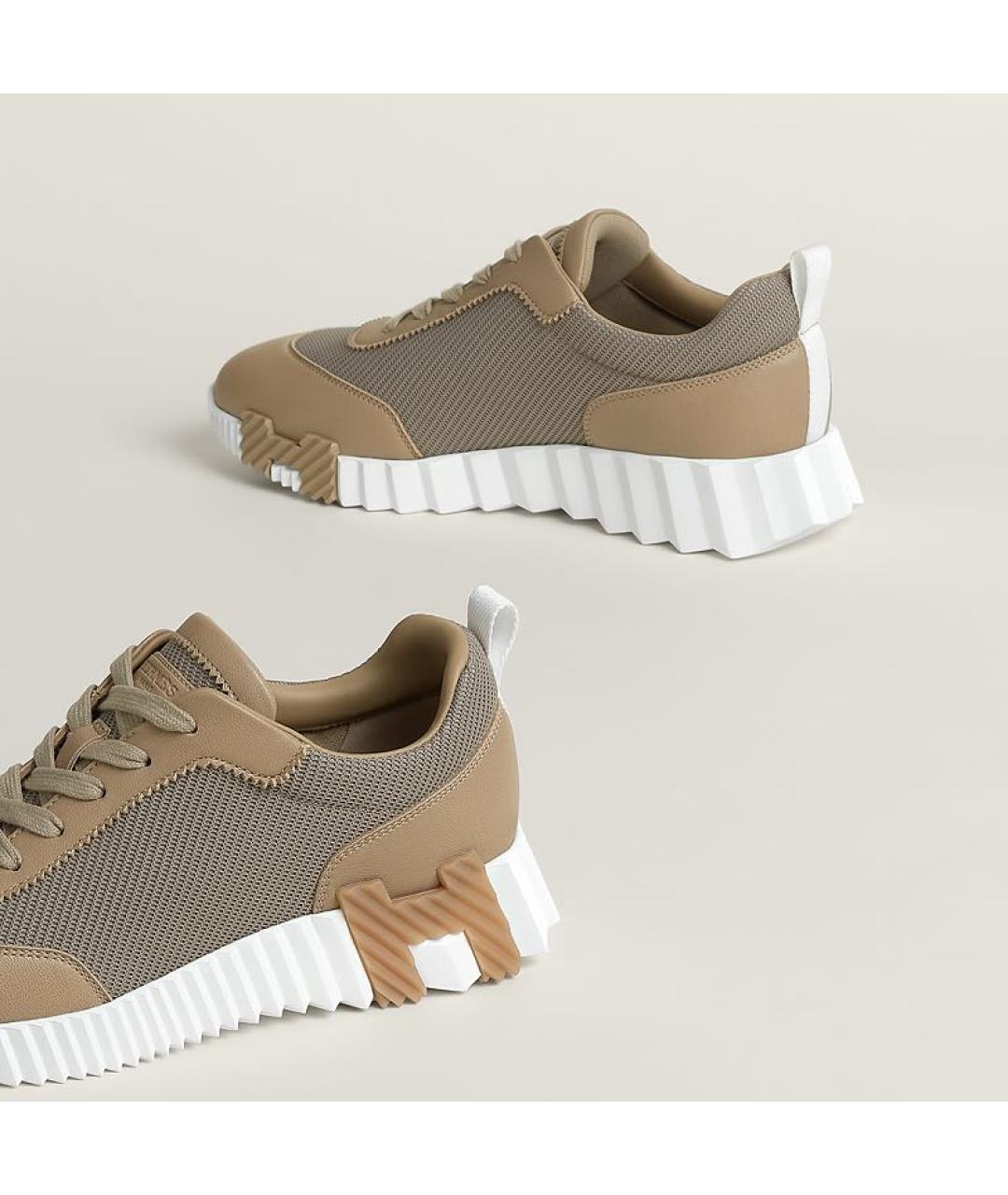 HERMES Бежевые кожаные кроссовки, фото 5