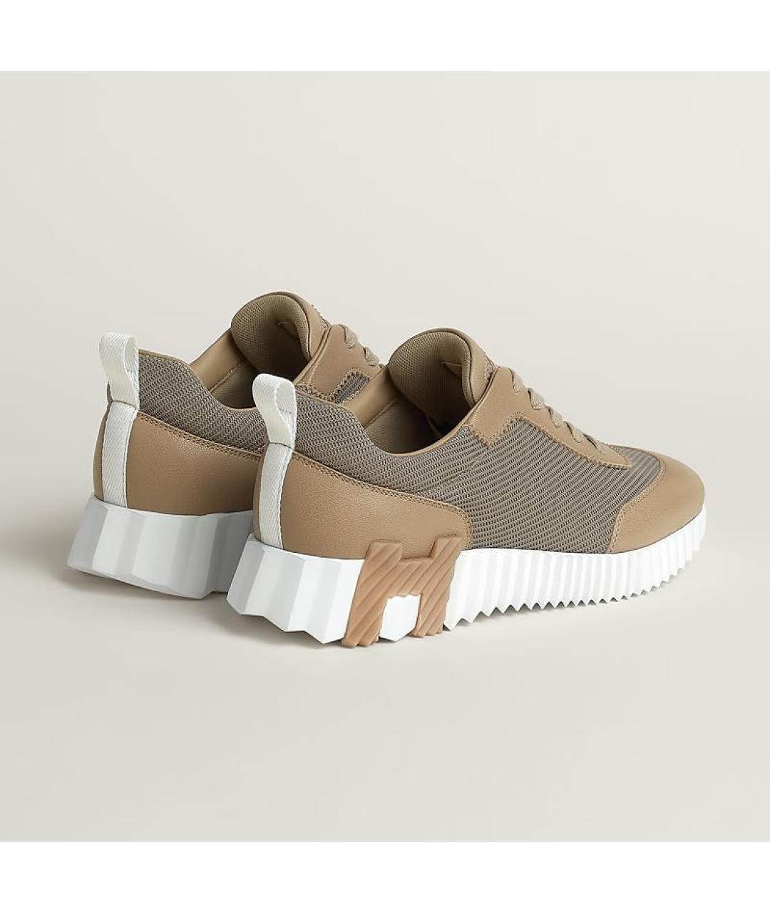 HERMES Бежевые кожаные кроссовки, фото 4