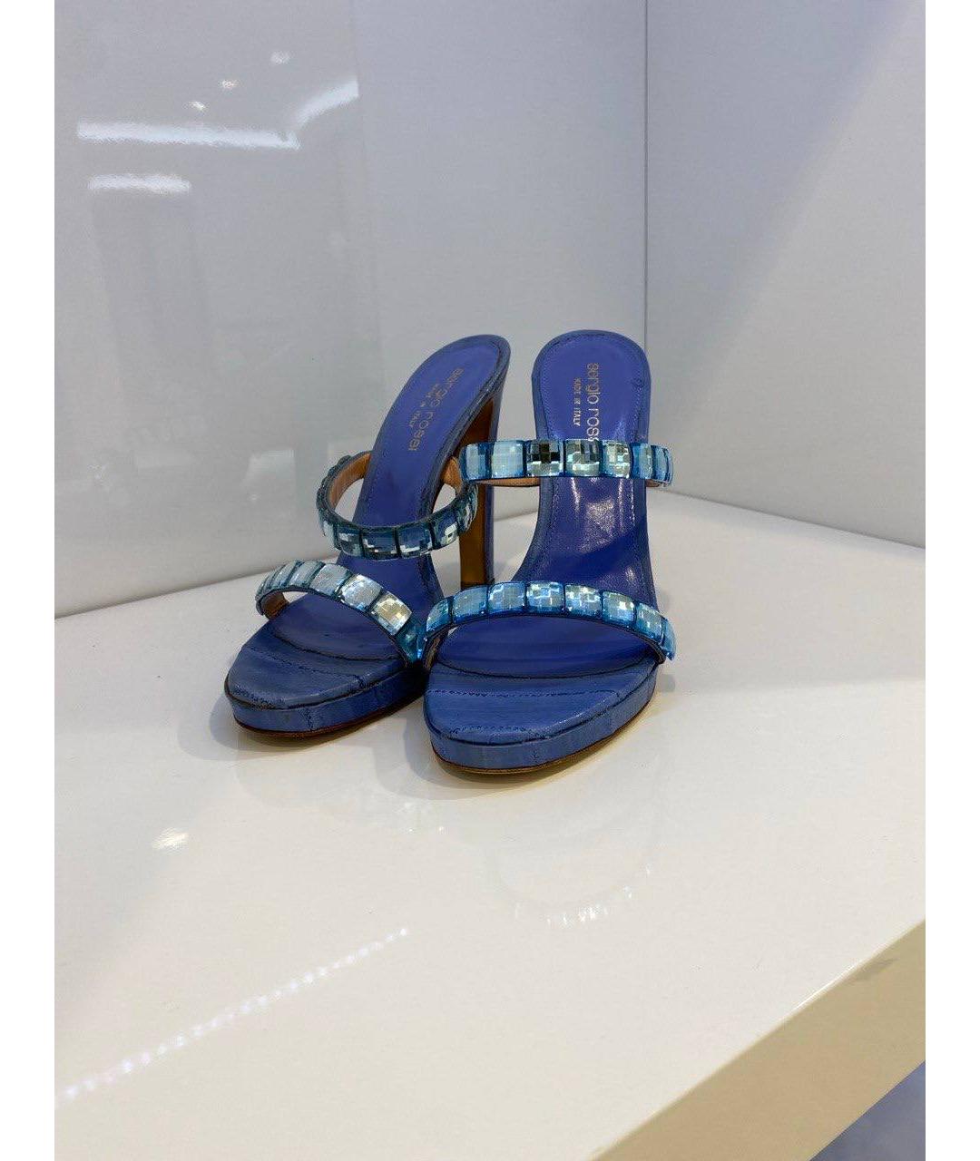 SERGIO ROSSI Синие кожаные босоножки, фото 4