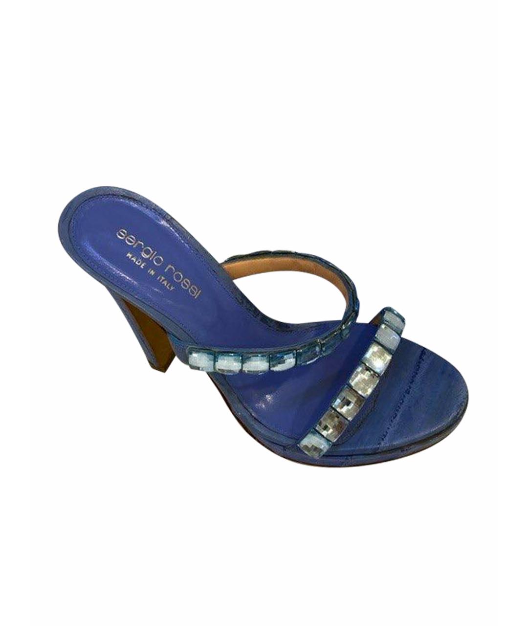 SERGIO ROSSI Синие кожаные босоножки, фото 1